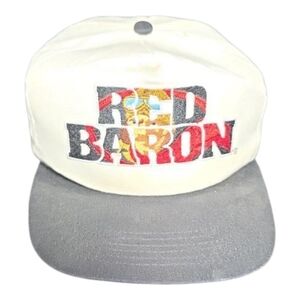 Vintage Red Baron Pizza Hat Snapback Embroidered Logo Cap 90s Promo White